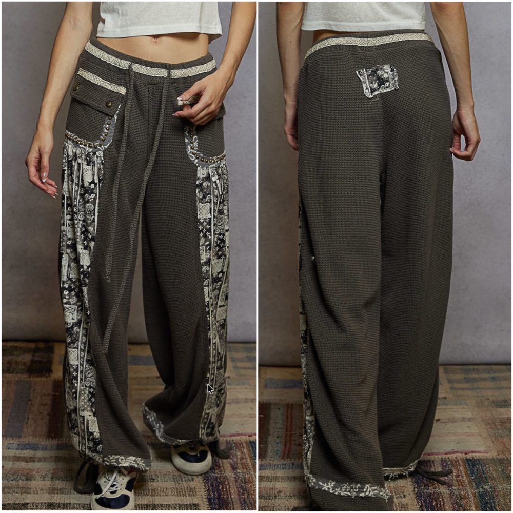 POL Charcoal and Cream Patterned Track Pants - Picture 2 of 3